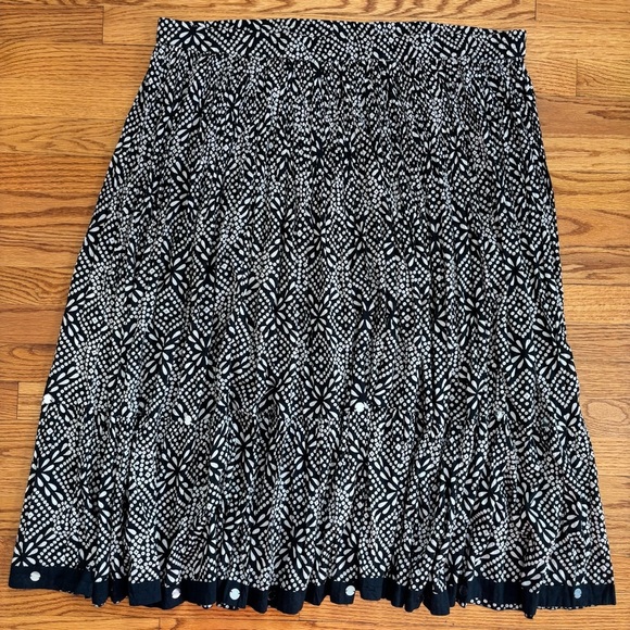 Liz & Me Boho Black White Crinkle Cotton Floral Polka Dot Tiered Midi Skirt 2X - Picture 3 of 16